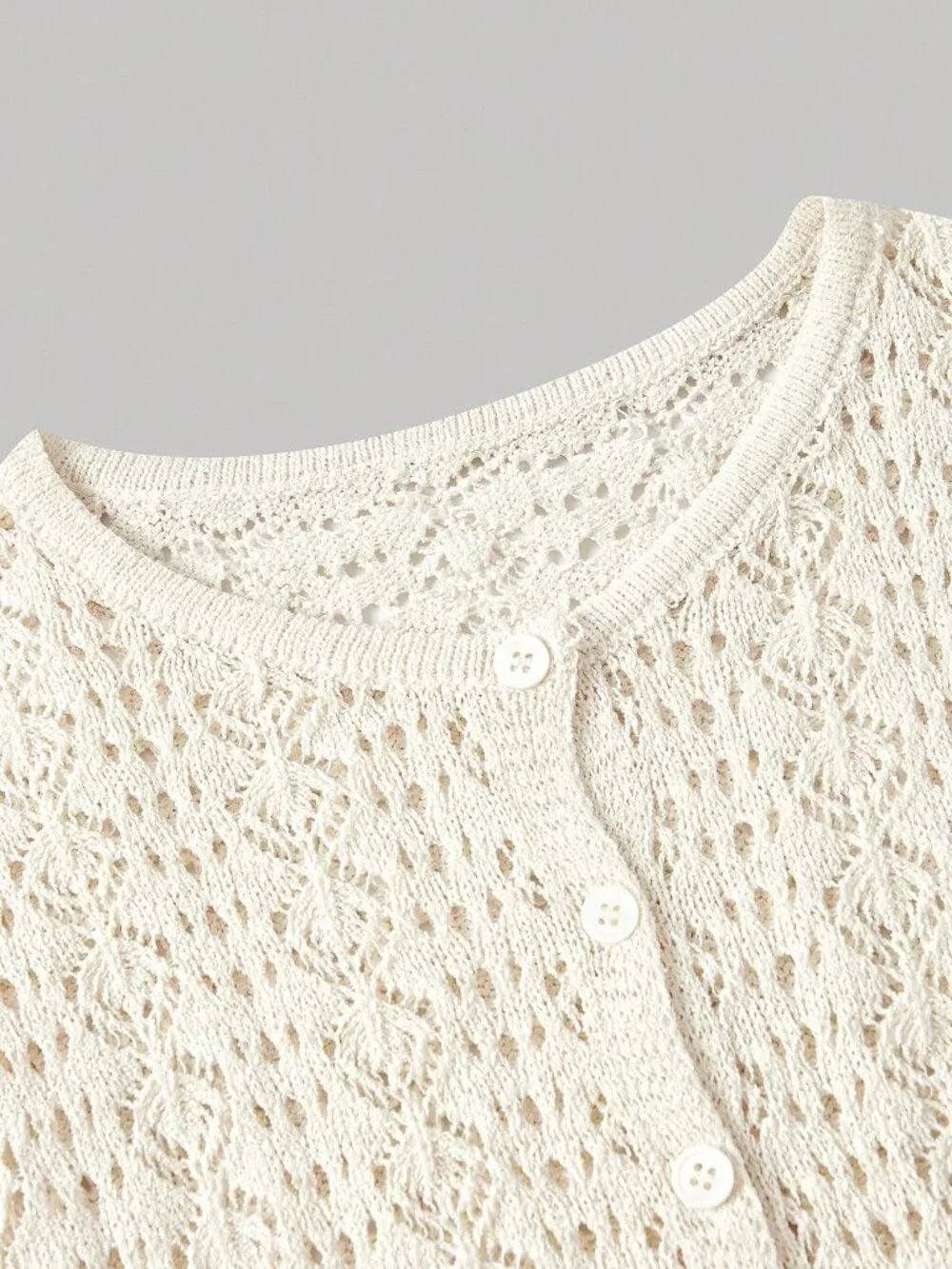 Apricot Casual Women's Soft Hollow Button Knit Cardigan